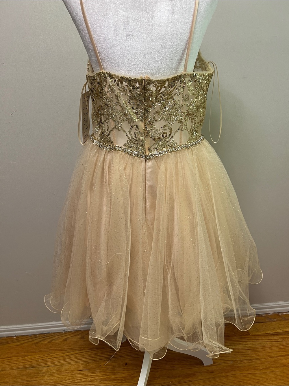 NWT Fiesta Fashion‎ Gold Sequin Short Homecoming Cocktail Dress Tulle XL - Picture 10 of 13